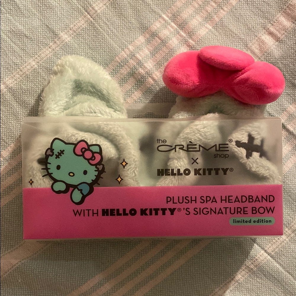 Hello Kitty Plush Spa Headband - Pink and Light Green - Halloween “Frankenstein”